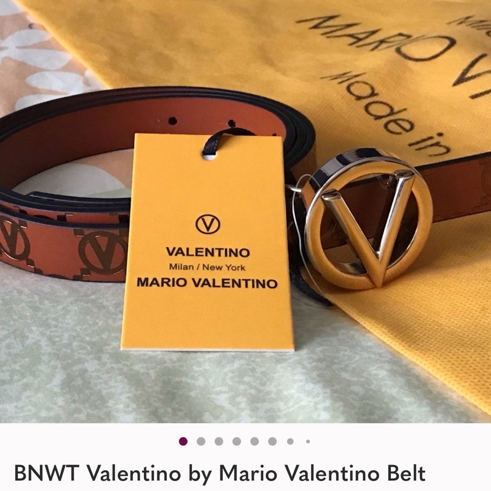 Valentino Brown Belt with Gold V Buckle